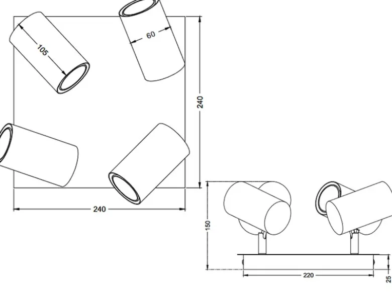 Deckenstrahler MARLEY Weiß 4-flammig, Quadrat 24cm