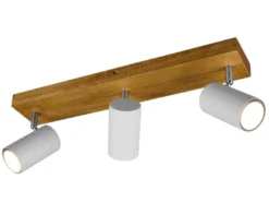 Deckenstrahler MARLEY Weiß mit Holz 3-flammig, Breite 44cm