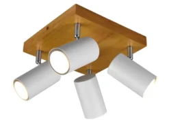 Deckenstrahler MARLEY Weiß mit Holz 4-flammig, Quadrat 22cm