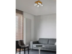 Deckenstrahler MARLEY Weiß mit Holz 4-flammig, Quadrat 22cm