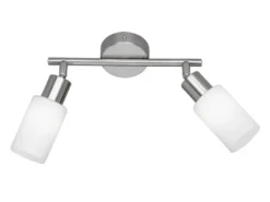 Deckenstrahler MARS 2-flammig Silber mit Glas Lampenschirmen Weiß, Breite 25cm