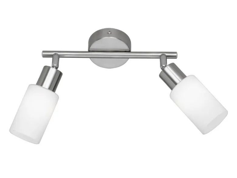 Deckenstrahler MARS 2-flammig Silber mit Glas Lampenschirmen Weiß, Breite 25cm