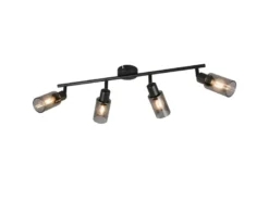 Deckenstrahler MARS 4-flammig Schwarz mit Rauchglas Lampenschirmen, Breite 60cm