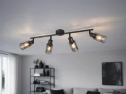 Deckenstrahler MARS 4-flammig Schwarz mit Rauchglas Lampenschirmen, Breite 60cm