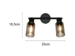 Deckenstrahler MARS 2-flammig Schwarz mit Rauchglas Lampenschirmen, Breite 25cm