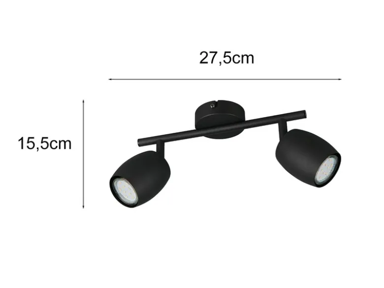 Deckenstrahler NANCY 2-flammig aus Metall Schwarz, Breite 27,5cm