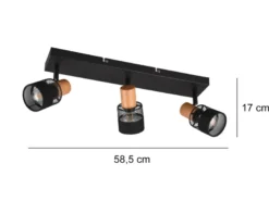 Deckenstrahler NANDINI 3-flammig, Holz & Draht-Stoff Lampenschirm, Breite 58,5cm