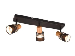 Deckenstrahler NANDINI 3-flammig, Holz & Draht-Stoff Lampenschirm, Breite 58,5cm