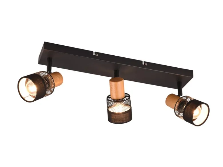 Deckenstrahler NANDINI 3-flammig, Holz & Draht-Stoff Lampenschirm, Breite 58,5cm