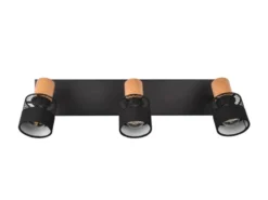 Deckenstrahler NANDINI 3-flammig, Holz & Draht-Stoff Lampenschirm, Breite 58,5cm