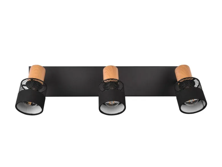 Deckenstrahler NANDINI 3-flammig, Holz & Draht-Stoff Lampenschirm, Breite 58,5cm