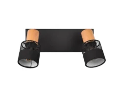 Deckenstrahler NANDINI 2-flammig, Holz & Draht-Stoff Lampenschirm, Breite 38,5cm