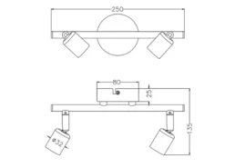 Deckenstrahler PARIS 2-flammig Metall Schwarz, Breite 25cm