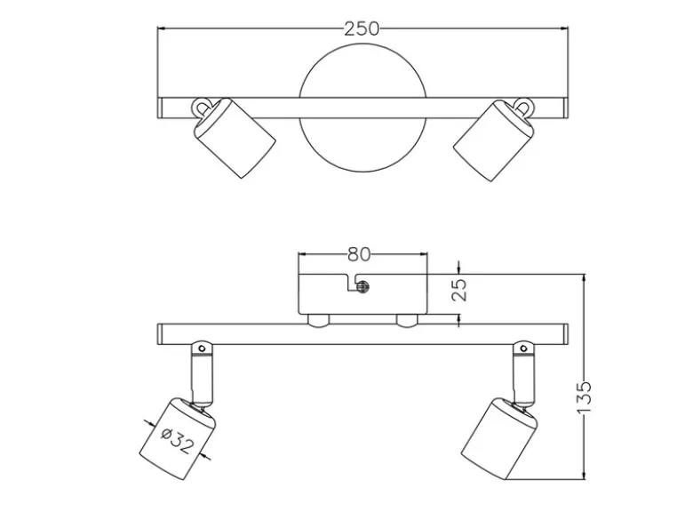 Deckenstrahler PARIS 2-flammig Metall Schwarz, Breite 25cm