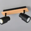 Deckenstrahler PIERRE 2-flammig aus Metall in Schwarz mit Holz, Breite 31cm