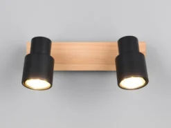 Deckenstrahler PIERRE 2-flammig aus Metall in Schwarz mit Holz, Breite 31cm