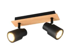 Deckenstrahler PIERRE 2-flammig aus Metall in Schwarz mit Holz, Breite 31cm