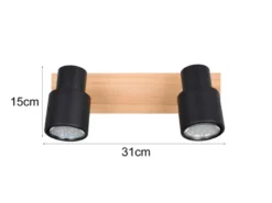 Deckenstrahler PIERRE 2-flammig aus Metall in Schwarz mit Holz, Breite 31cm