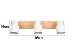 Deckenstrahler PIERRE 3-flammig aus Metall in Weiß mit Holz, Breite 46cm