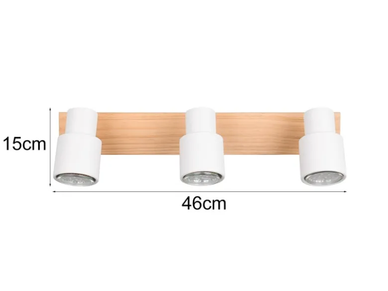 Deckenstrahler PIERRE 3-flammig aus Metall in Weiß mit Holz, Breite 46cm