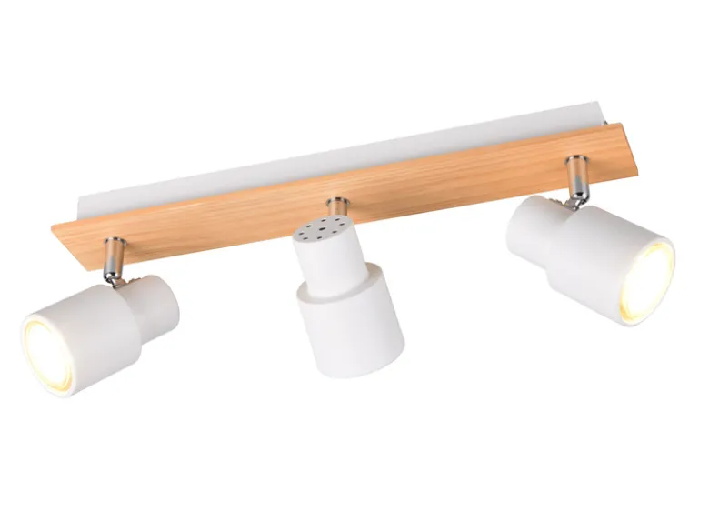 Deckenstrahler PIERRE 3-flammig aus Metall in Weiß mit Holz, Breite 46cm