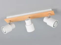 Deckenstrahler PIERRE 3-flammig aus Metall in Weiß mit Holz, Breite 46cm