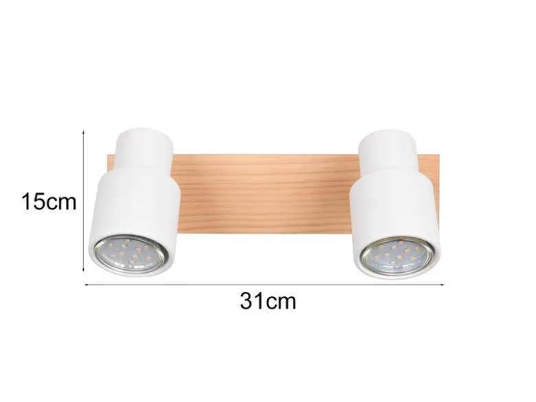 Deckenstrahler PIERRE 2-flammig aus Metall in Weiß mit Holz, Breite 31cm