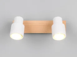 Deckenstrahler PIERRE 2-flammig aus Metall in Weiß mit Holz, Breite 31cm