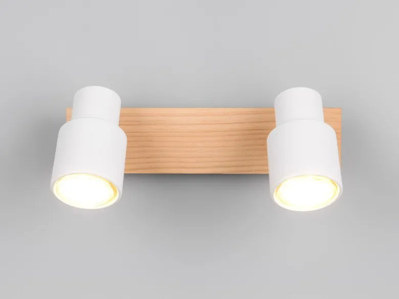Deckenstrahler PIERRE 2-flammig aus Metall in Weiß mit Holz, Breite 31cm
