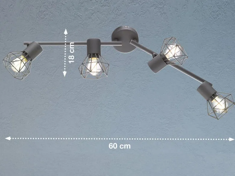 Deckenstrahler RAN Grau 4-flammig, Gitterlampe schwenkbar, Breite 60cm