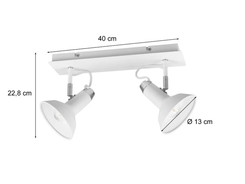 Deckenstrahler ROXIE Retro 2-flammig Metall Weiß, Breite 40cm