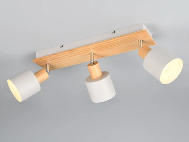 Deckenstrahler SHANTI Hellgrau mit Holz 3-flammig, Breite 45cm