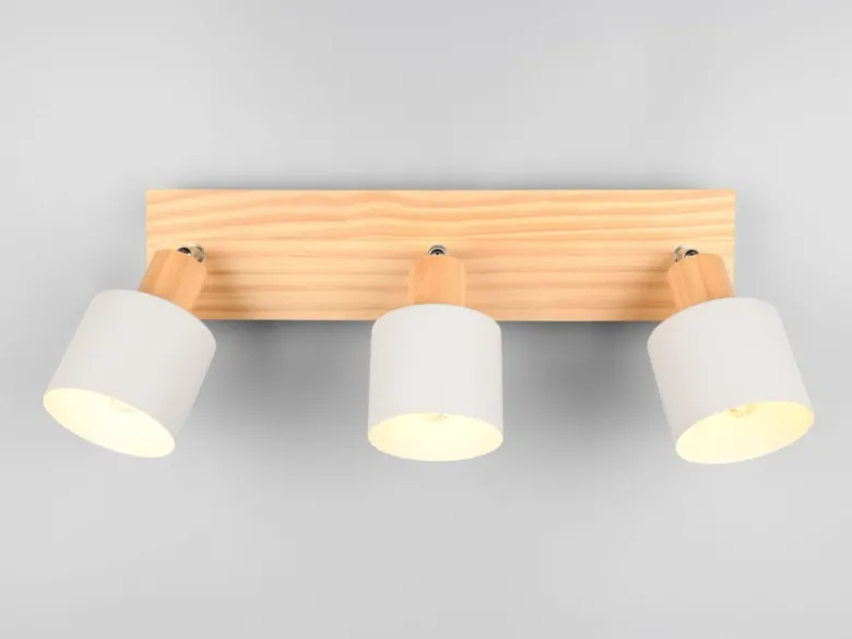Deckenstrahler SHANTI Hellgrau mit Holz 3-flammig, Breite 45cm