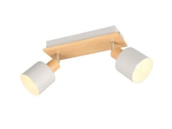 Deckenstrahler SHANTI Hellgrau mit Holz 2-flammig, Breite 30cm