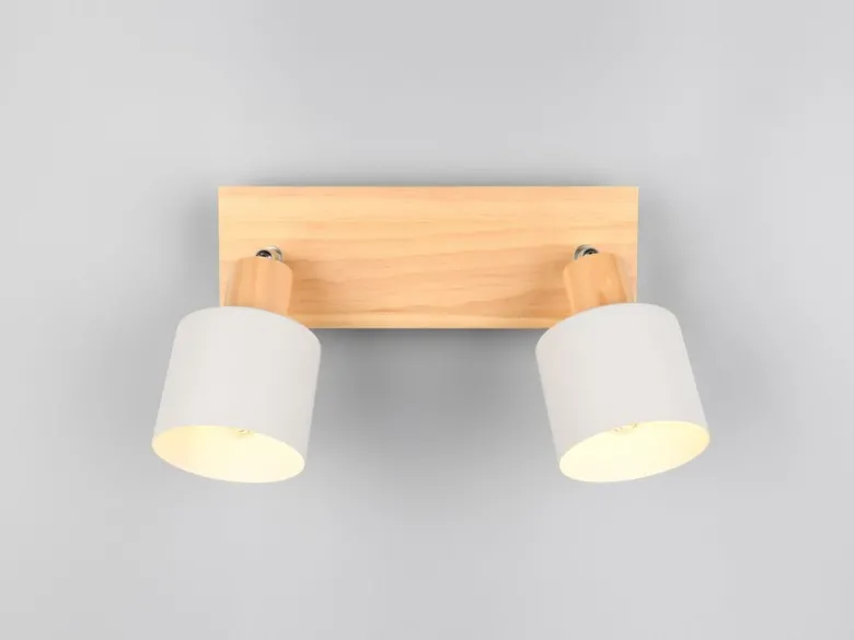 Deckenstrahler SHANTI Hellgrau mit Holz 2-flammig, Breite 30cm