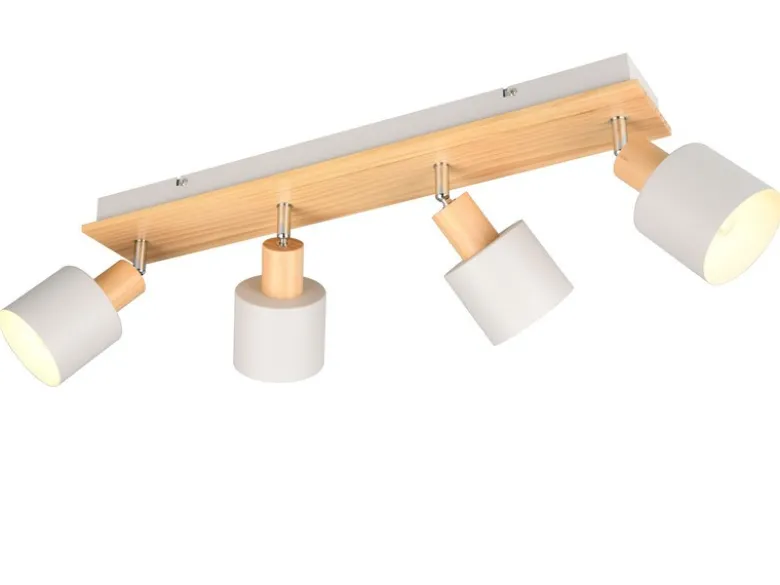 Deckenstrahler SHANTI Hellgrau mit Holz 4-flammig, Breite 60cm