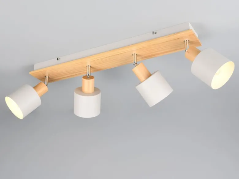 Deckenstrahler SHANTI Hellgrau mit Holz 4-flammig, Breite 60cm