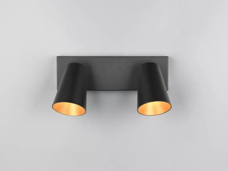 Deckenstrahler SHARP Schwarz Gold 2-flammig, Breite 28cm