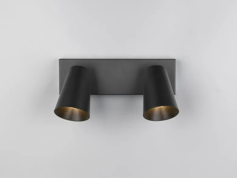 Deckenstrahler SHARP Schwarz Gold 2-flammig, Breite 28cm