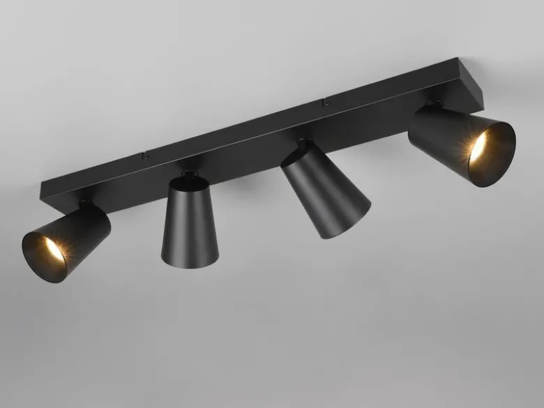 Deckenstrahler SHARP Schwarz Gold 4-flammig, Breite 64cm