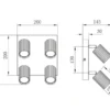 Deckenstrahler SOKA 4-flammig aus Metall Hellgrau & Coffee, Quadrat 20cm