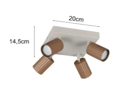 Deckenstrahler SOKA 4-flammig aus Metall Hellgrau & Coffee, Quadrat 20cm