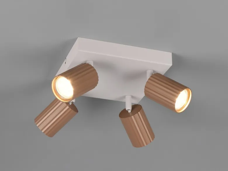 Deckenstrahler SOKA 4-flammig aus Metall Hellgrau & Coffee, Quadrat 20cm