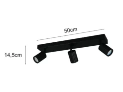 Deckenstrahler SOKA 3-flammig aus Metall Schwarz, Breite 50cm