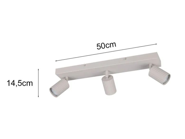 Deckenstrahler SOKA 3-flammig aus Metall Hellgrau, Breite 50cm