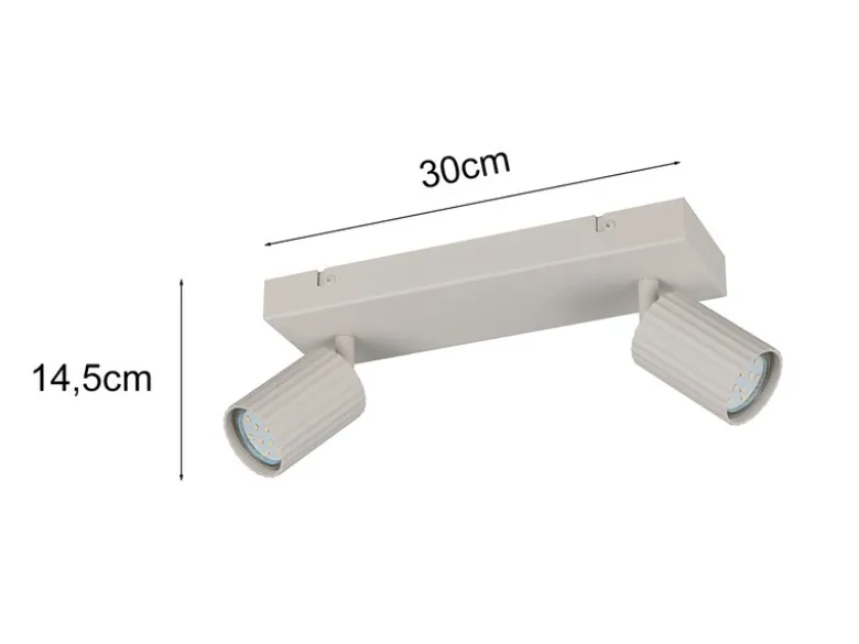 Deckenstrahler SOKA 2-flammig aus Metall Hellgrau, Breite 30cm