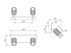 Deckenstrahler SOKA 2-flammig aus Metall Hellgrau, Breite 30cm
