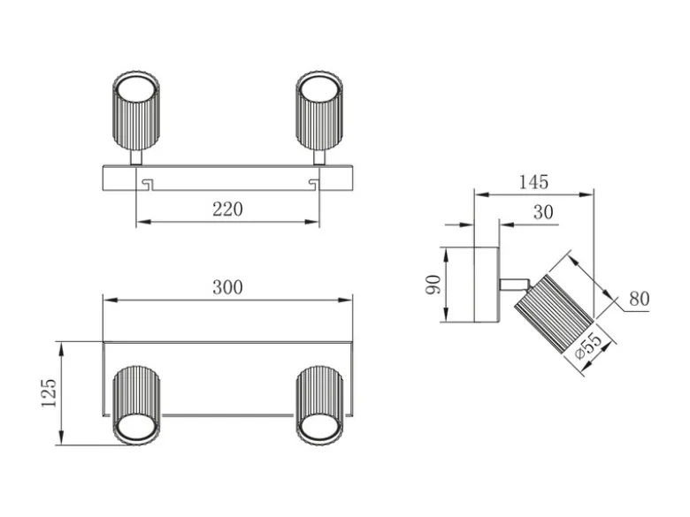 Deckenstrahler SOKA 2-flammig aus Metall Hellgrau, Breite 30cm