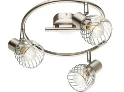 Deckenstrahler TEXAS Silber, Rondell 3-flammig Gitter Lampenschirme, Ø 28cm
