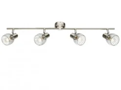 Deckenstrahler TEXAS Silber 4-flammig Gitter Lampenschirme, Breite 80cm